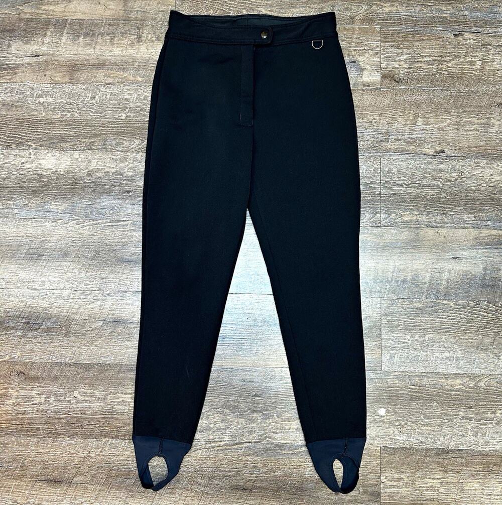 Women’s Black Edelweiss Ski Pants Wool Blend High-Waisted Stirrup Heel